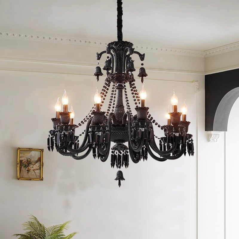 8 Light Black Glass Italian Chandelier
